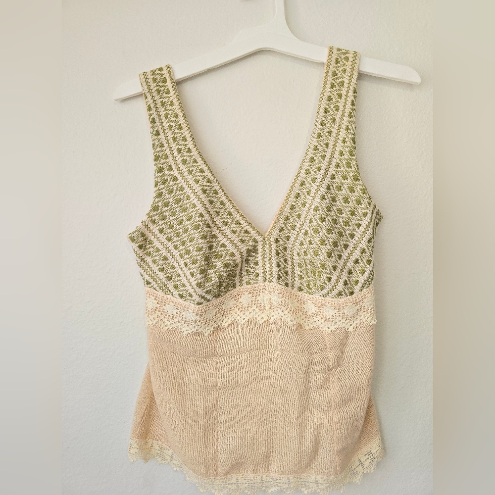 Green and Beige Sleeveless Top